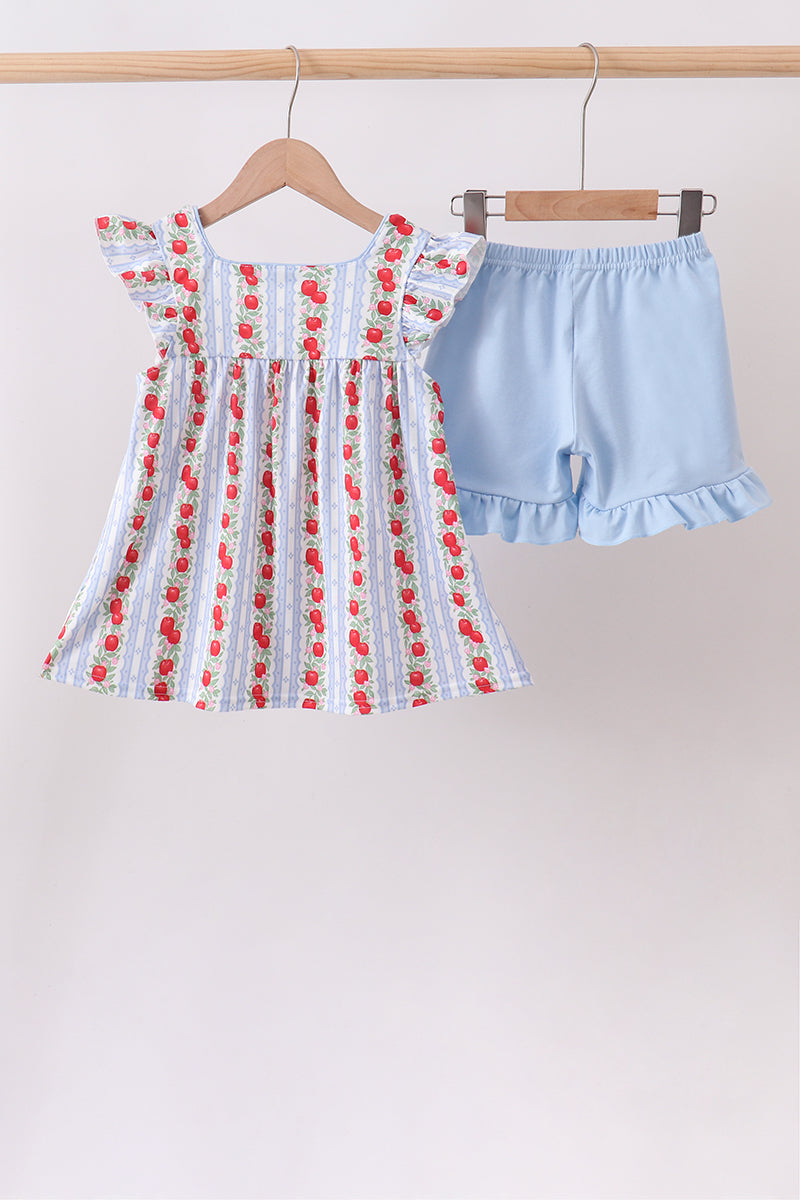 Red Apple Applique Ruffle Shorts Set