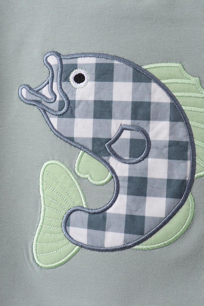 Green Fish Applique Shorts Set