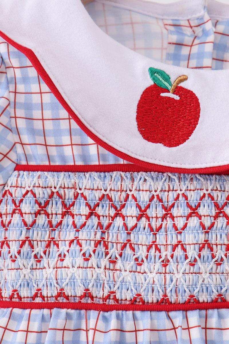 Blue Apple Smocked Plaid Bubble