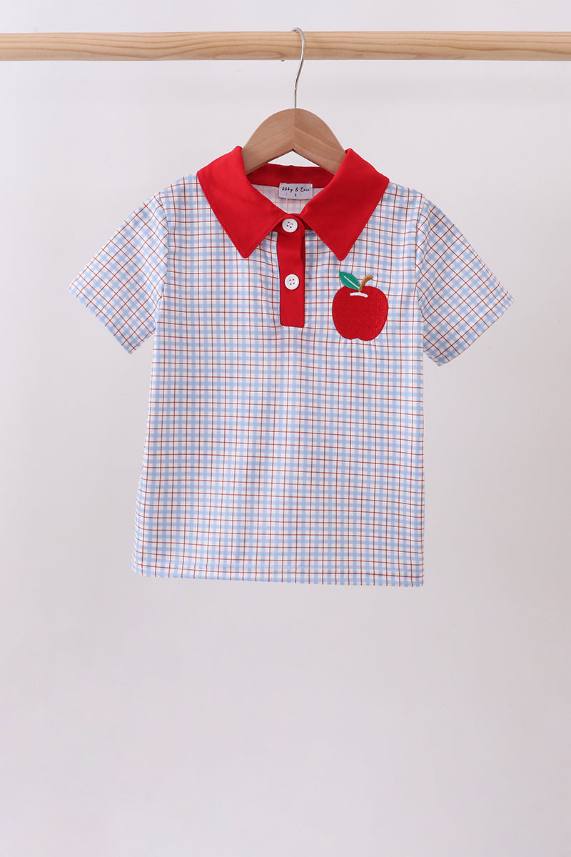 Blue Apple Embroidered Plaid Shorts Set