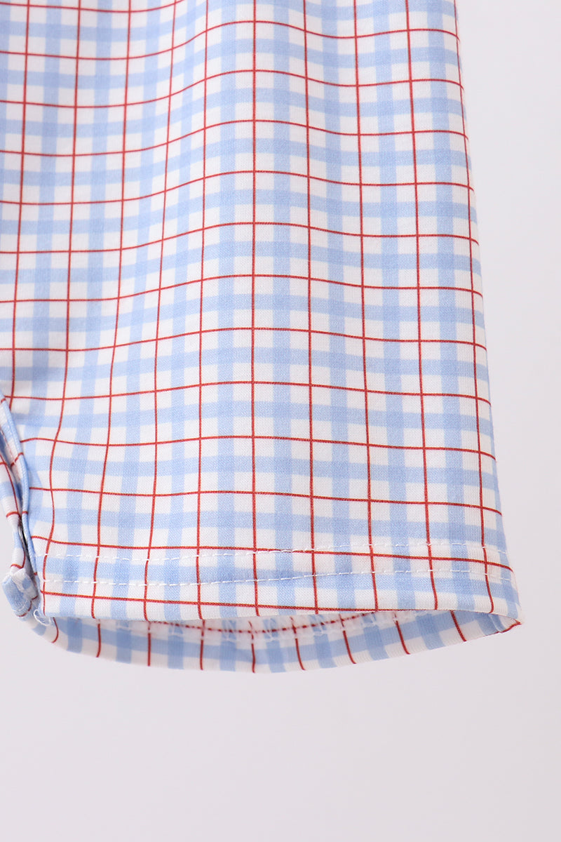 Blue Apple Embroidered Plaid Jon Jon