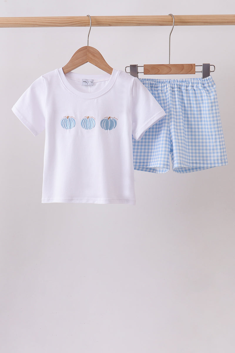 Blue Pumpkin Embroidered Gingham Shorts Set
