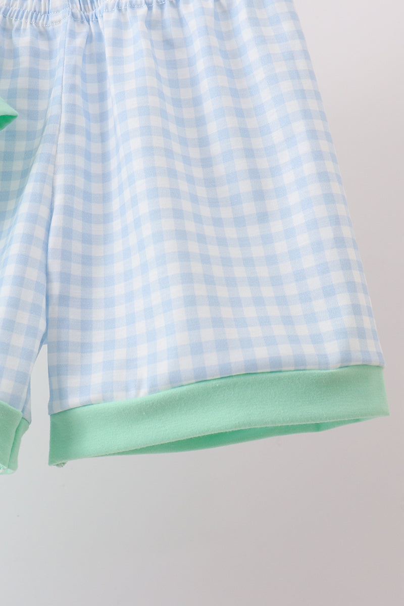 Mint Crayon Applique Gingham Shorts Set