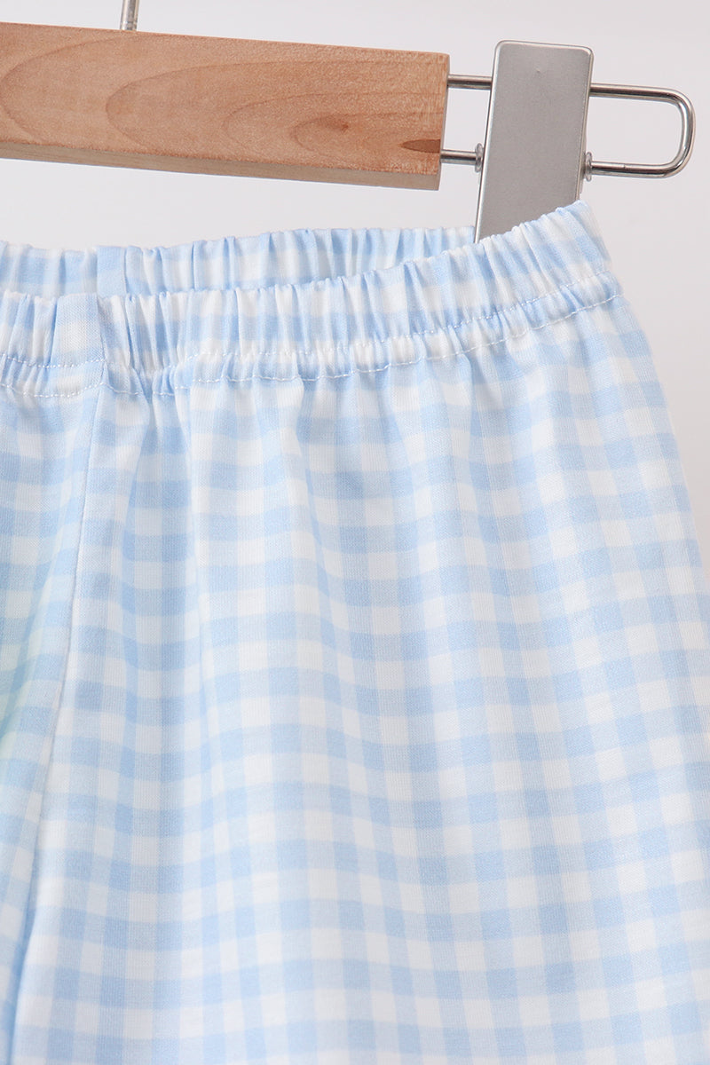 Mint Crayon Applique Gingham Shorts Set