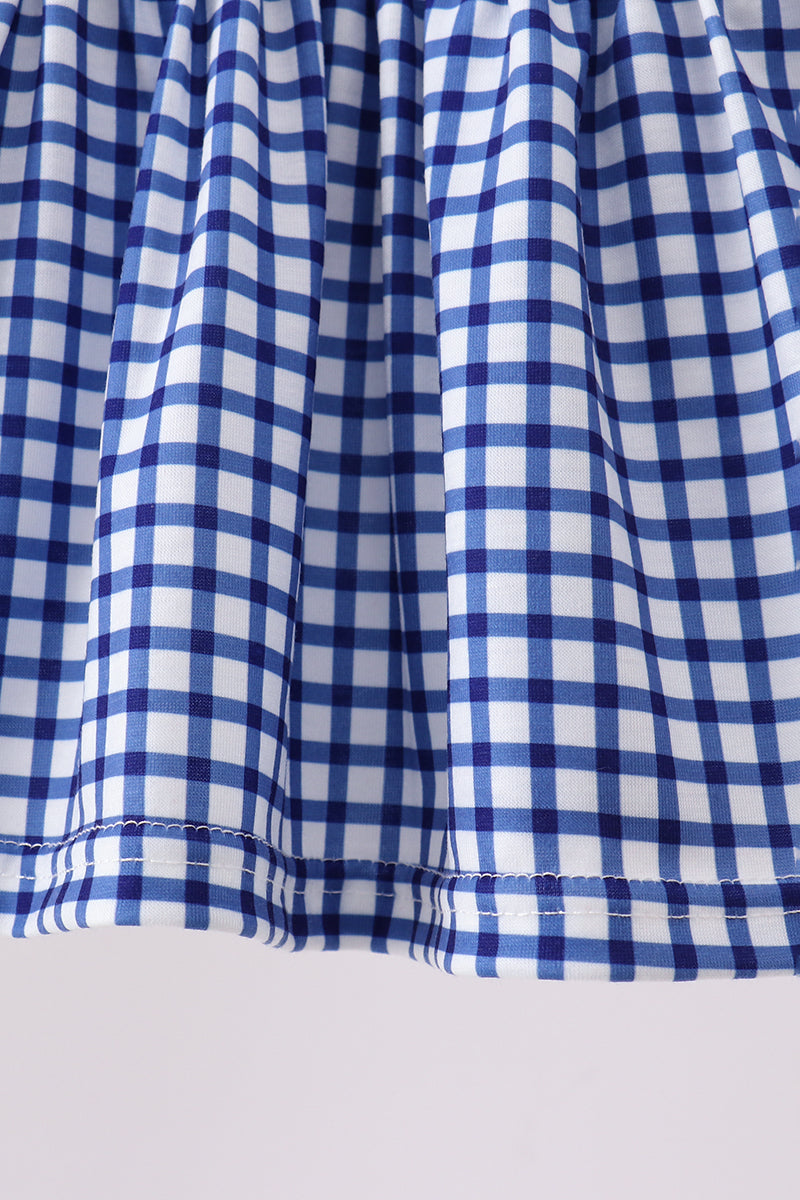 Navy Apple Embroidered Gingham Bloomer Set