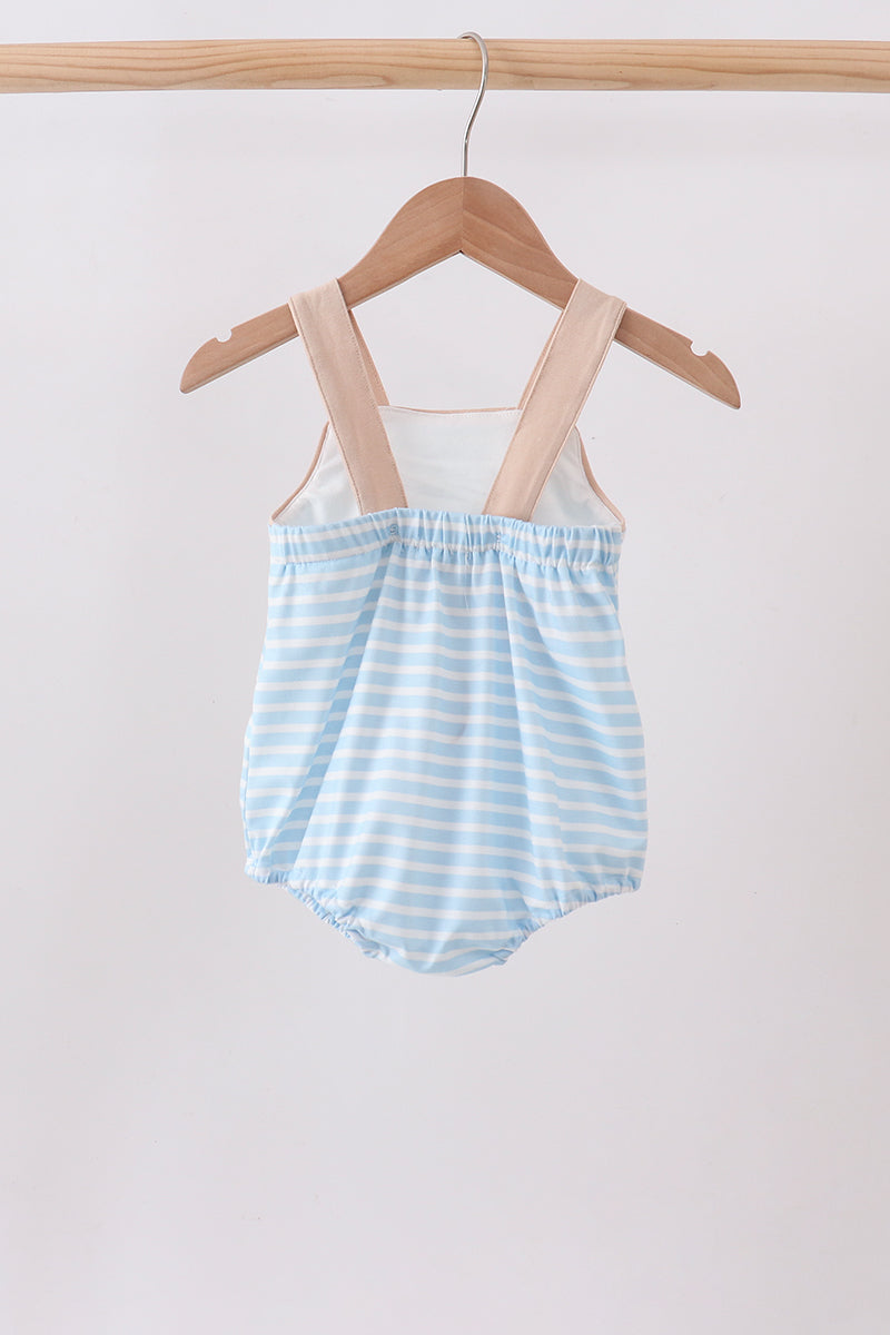 Blue Puppy Ball Embroidered Stripe Bubble