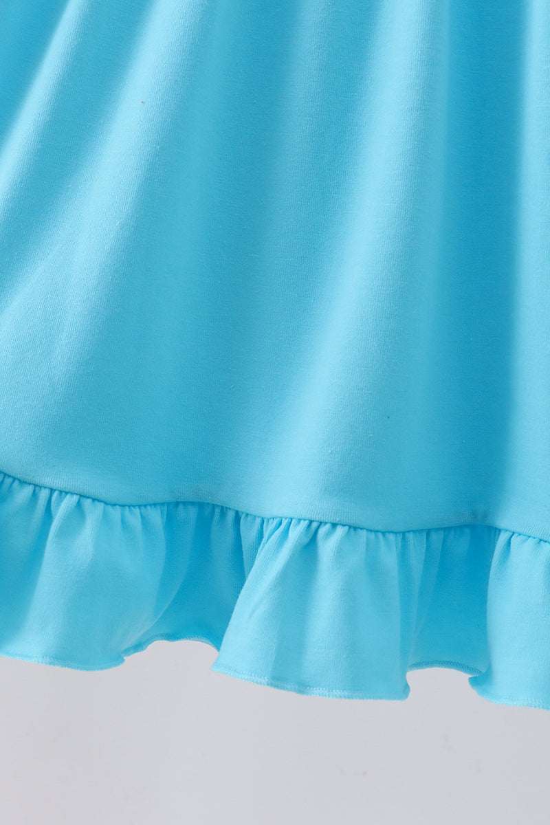 Blue character embroidery ruffle dress