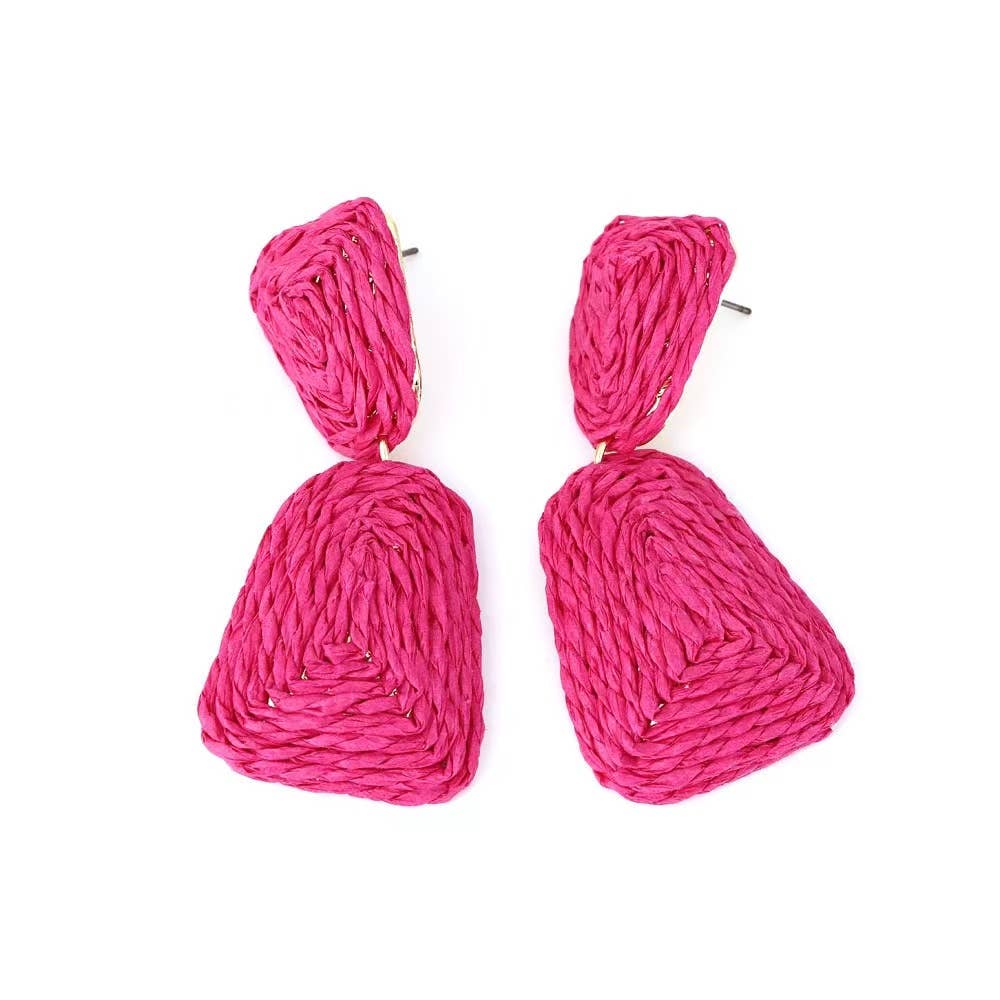 Rattan Pink or Yellow Square Style Summer/ Beach Earrings