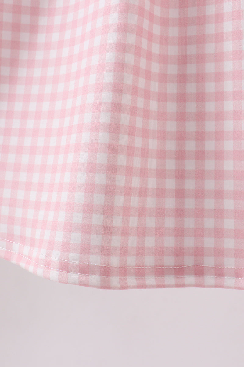 Pink strawberry embroidery gingham dress