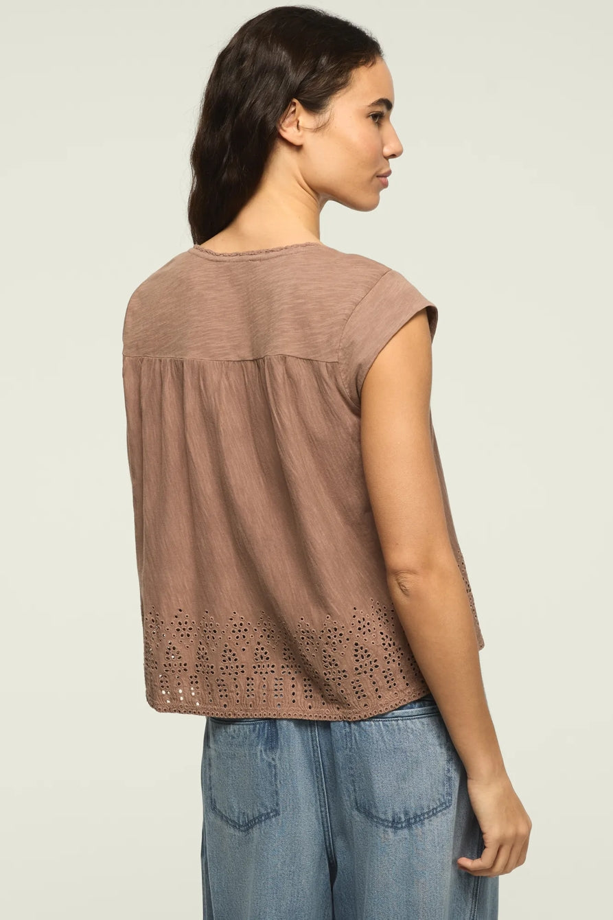 [157875-530] WOMENS LUCKY BRAND SHELL SLEEVE SQUARE NECK TOP - ETHEREA