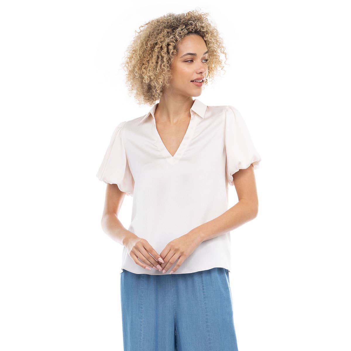 Pullover Blouse With Puff Sleeves