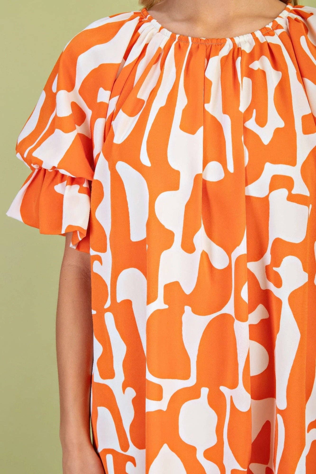 Loose Fit Mini Dress With Gathered Balloon Sleeves