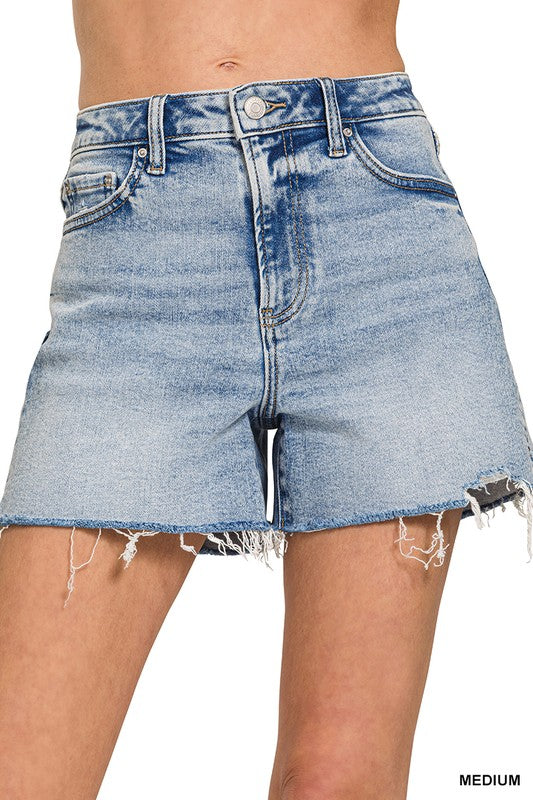 Distressed Hem Denim Shorts