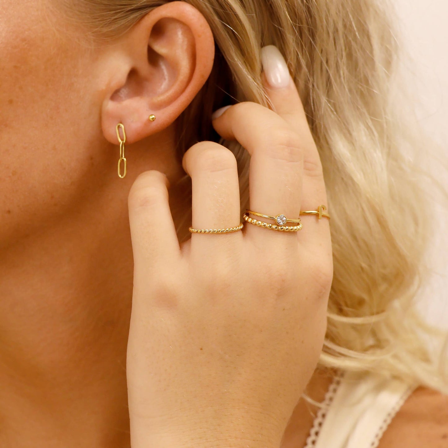 18K Gold PVD Stainless Steel Birthstone Stacking Ring