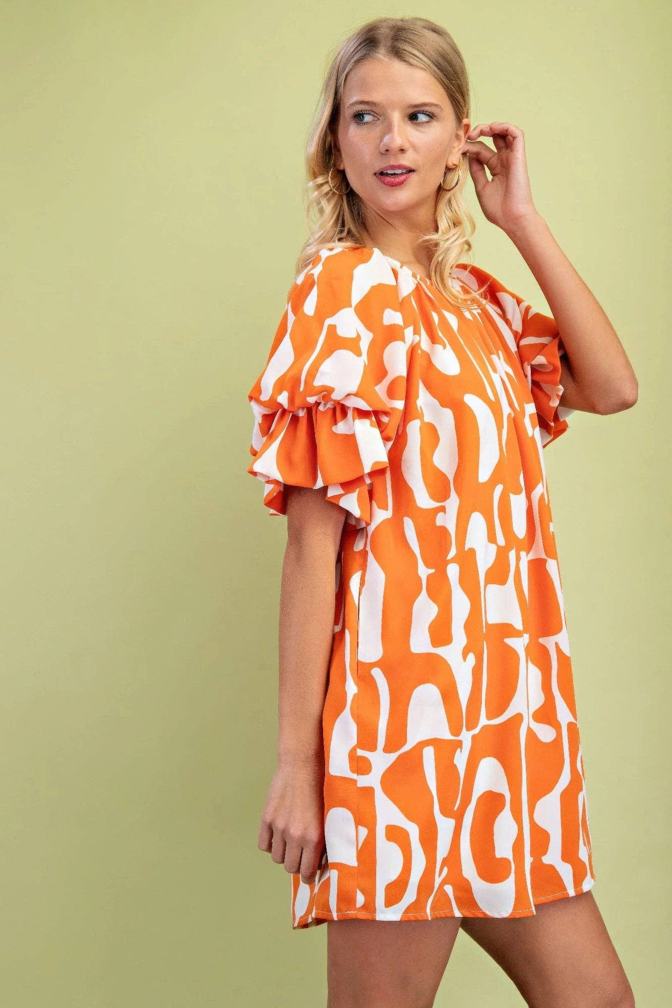Loose Fit Mini Dress With Gathered Balloon Sleeves