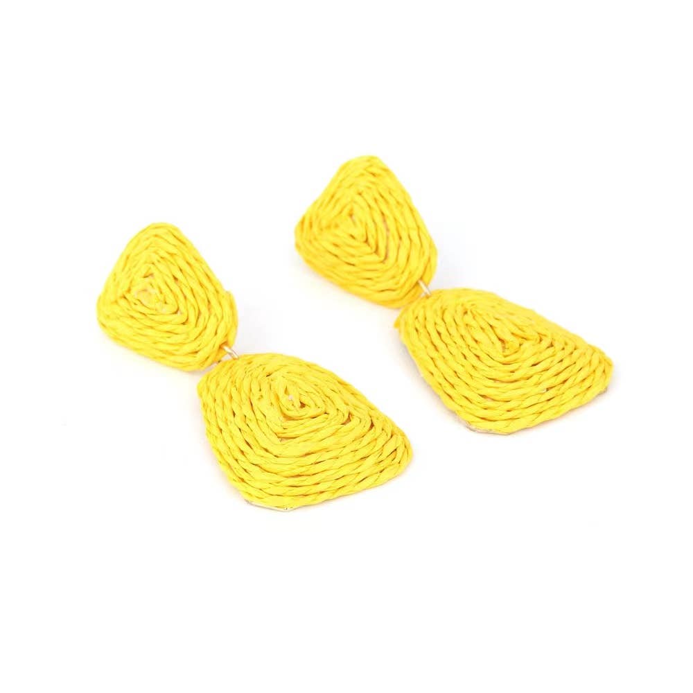 Rattan Pink or Yellow Square Style Summer/ Beach Earrings