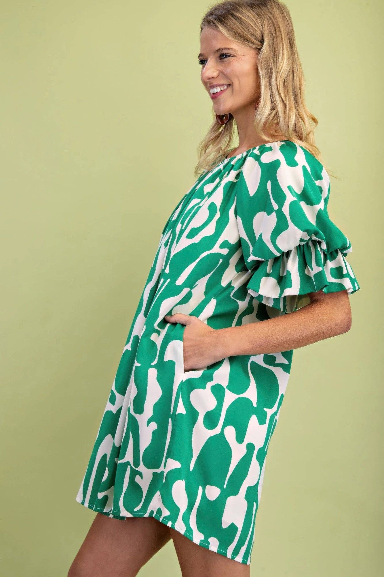 Loose Fit Mini Dress With Gathered Balloon Sleeves