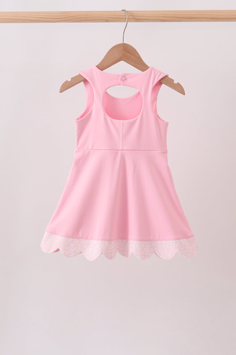 Pink Performance Bow Sash Scalloped Dress