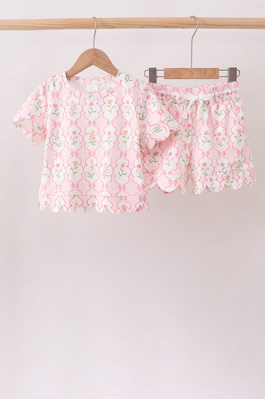 Floral Silky Scalloped Short Set