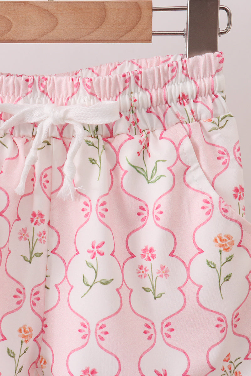 Floral Silky Scalloped Short Set