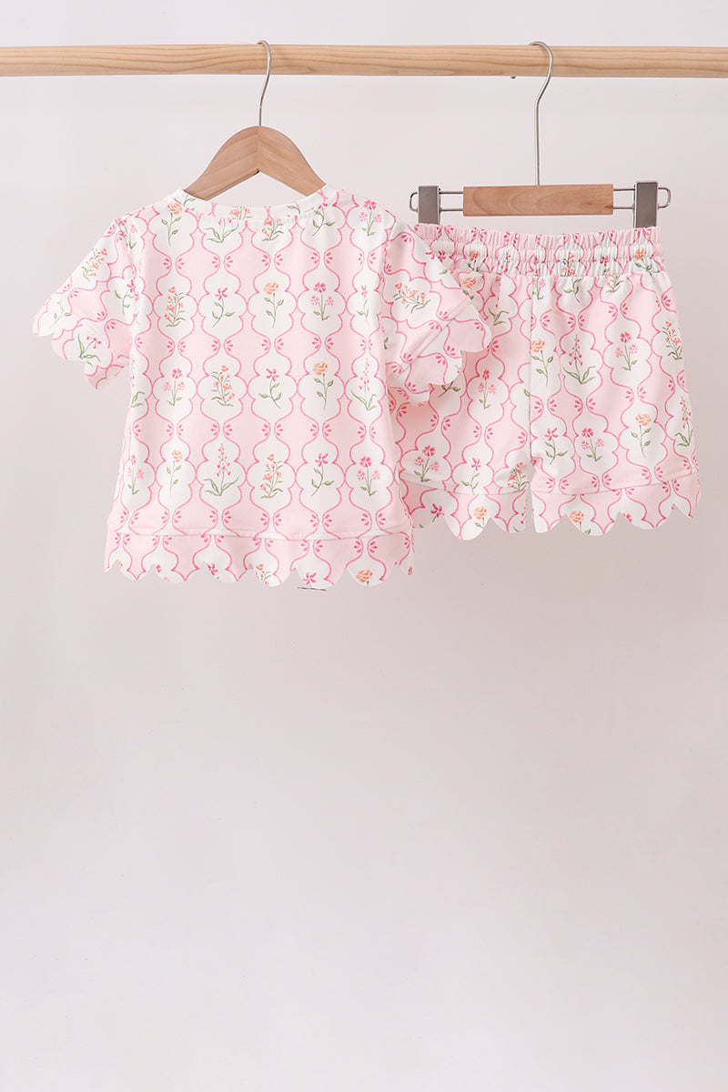 Floral Silky Scalloped Short Set