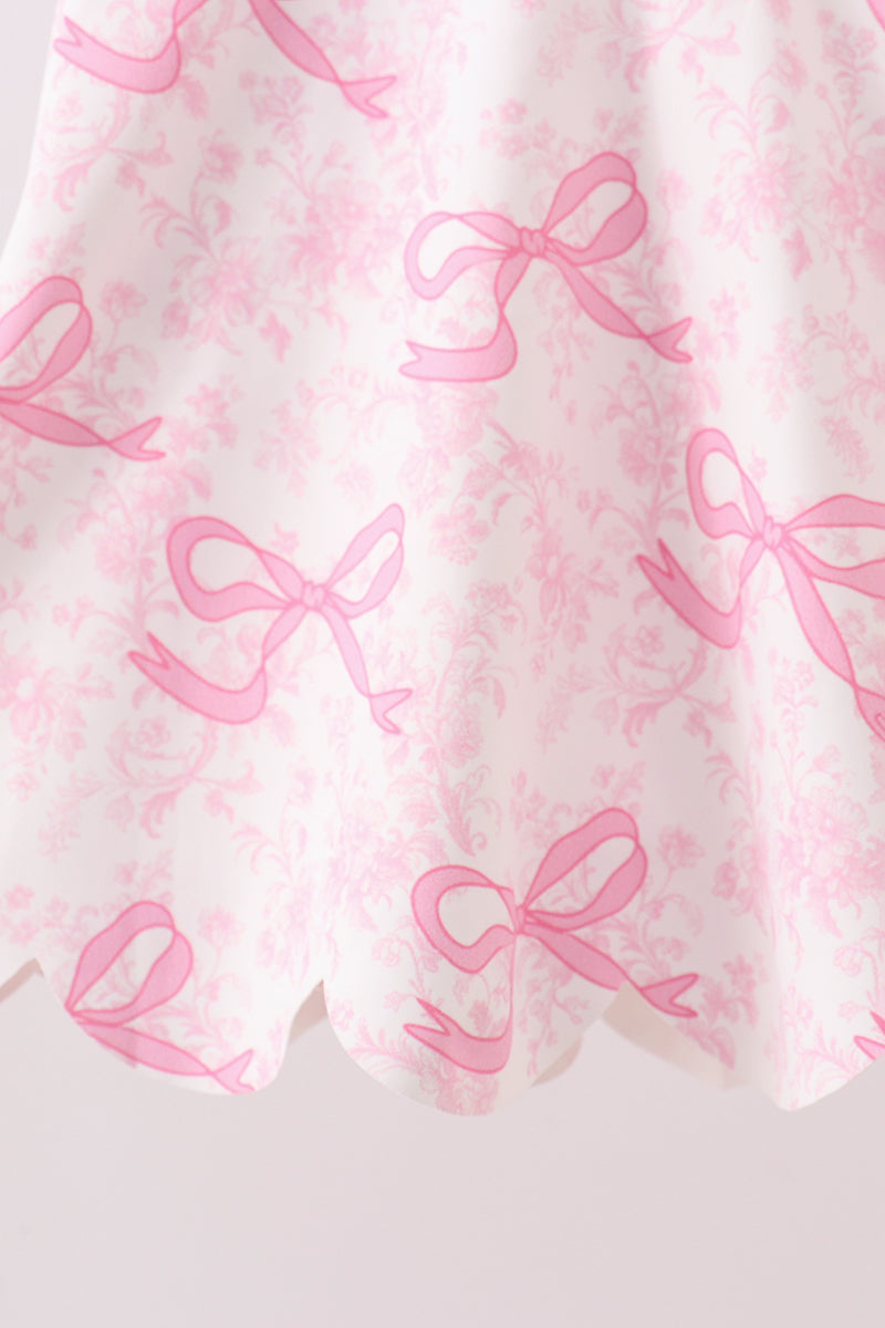 Pink Performance Bow Print Scalloped Dress