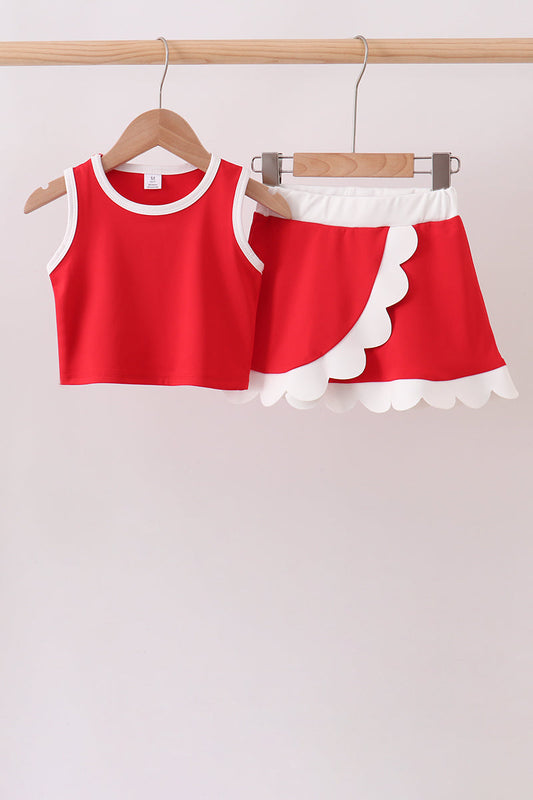Red Performance Scalloped Skorts Set