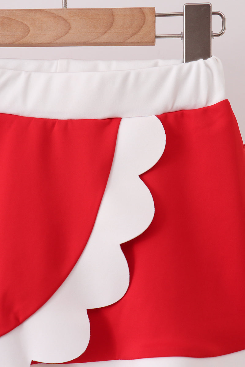 Red Performance Scalloped Skorts Set