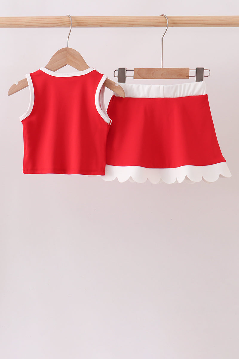 Red Performance Scalloped Skorts Set