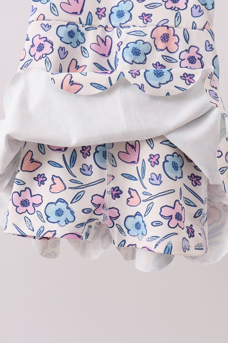 Floral Performance Scalloped Tank Dress