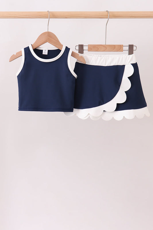 Navy Performance Scalloped Skorts Set