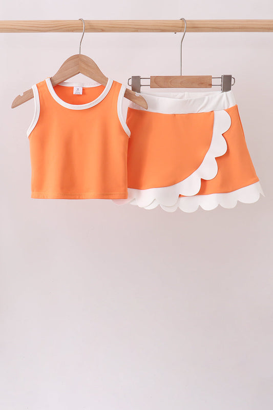 Orange Performance Scalloped Skorts Set