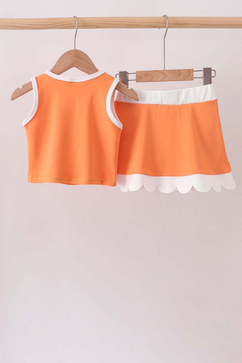 Orange Performance Scalloped Skorts Set