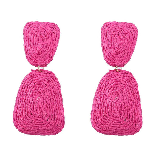 Rattan Pink or Yellow Square Style Summer/ Beach Earrings