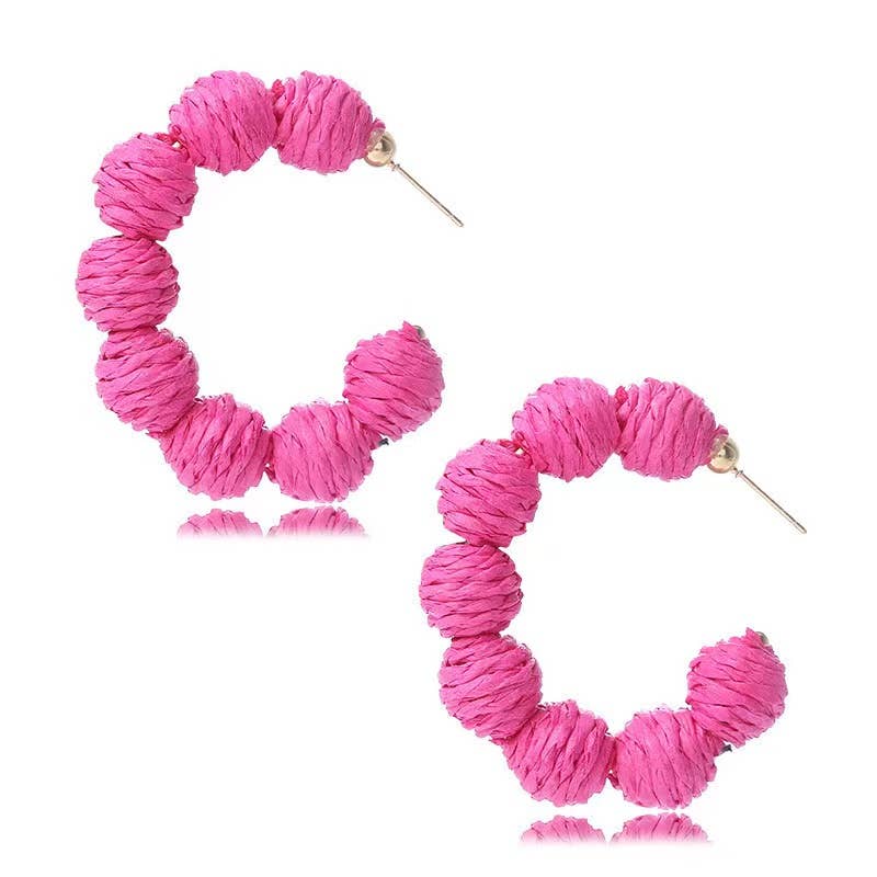 Rattan Ball Hoop Earrings in Multicolor and Pink for Summer