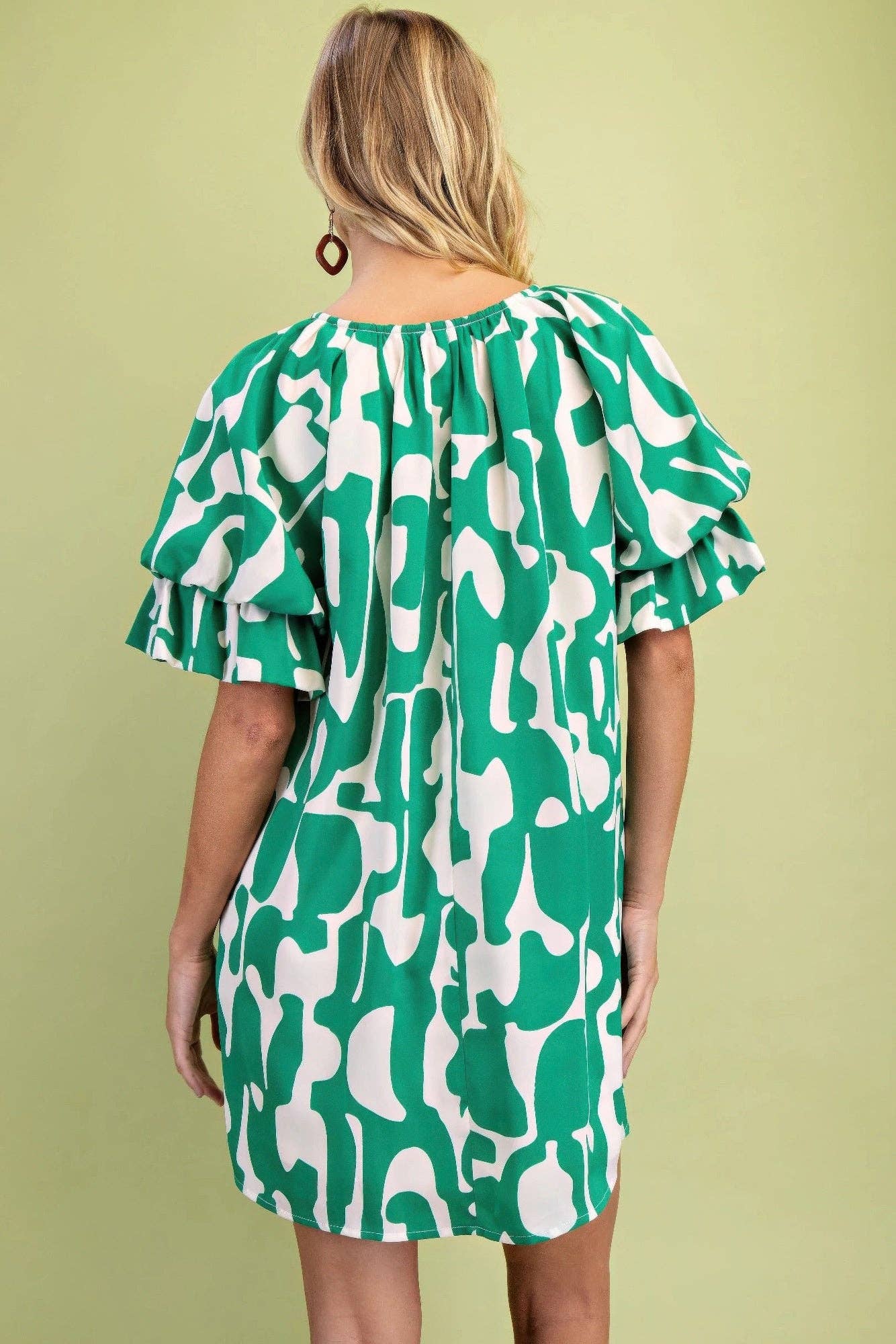 Loose Fit Mini Dress With Gathered Balloon Sleeves