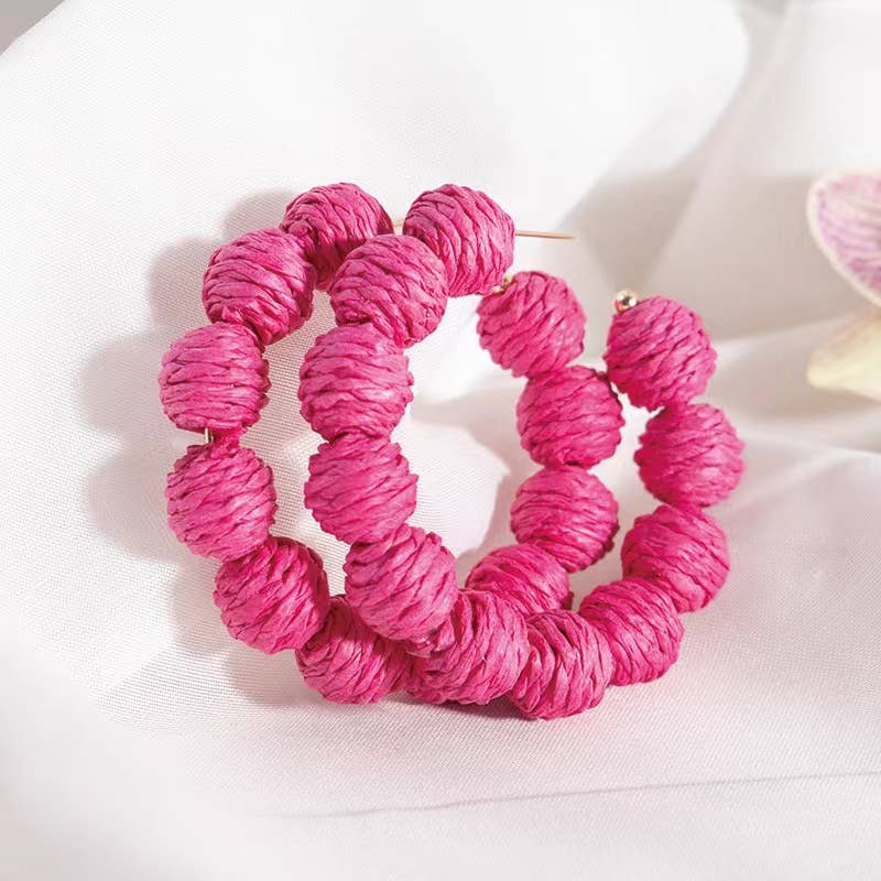 Rattan Ball Hoop Earrings in Multicolor and Pink for Summer