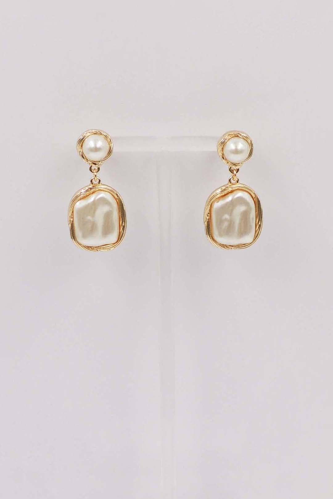Freshwater Coin Pearl Double Drop Stud Earring