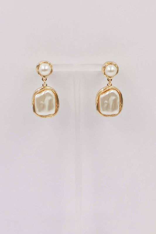 Freshwater Coin Pearl Double Drop Stud Earring