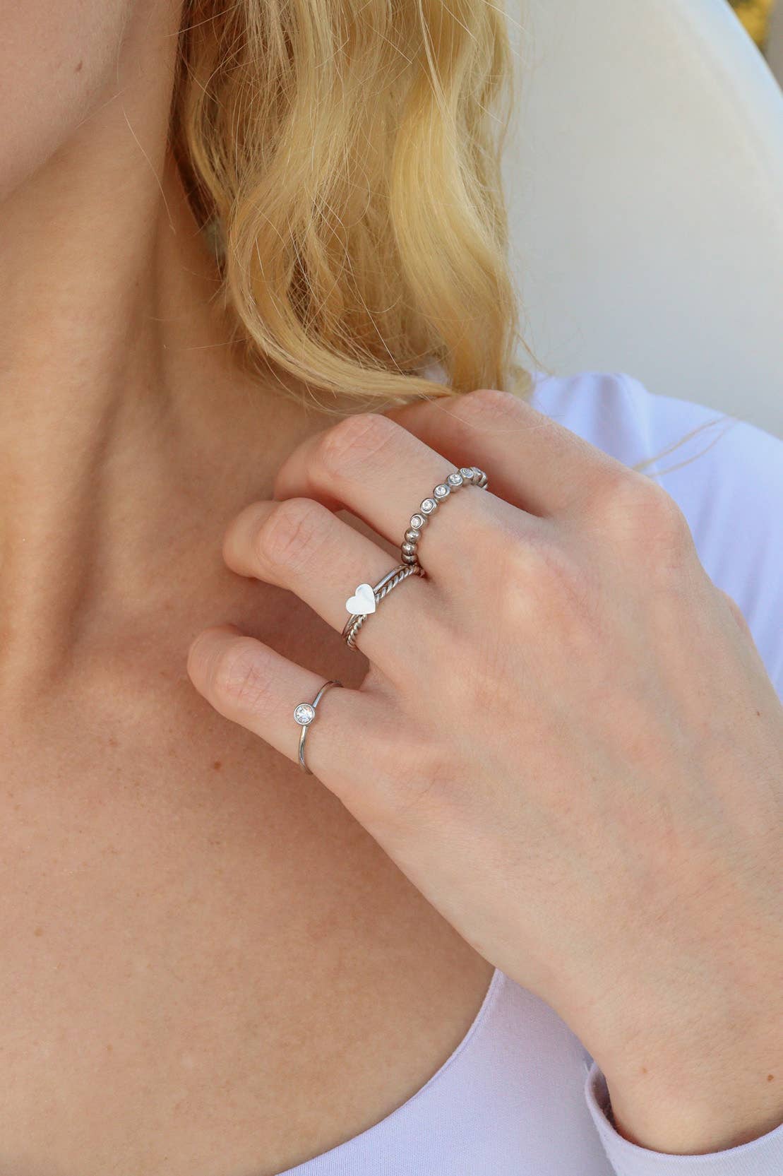 18K Gold PVD Stainless Steel Birthstone Stacking Ring