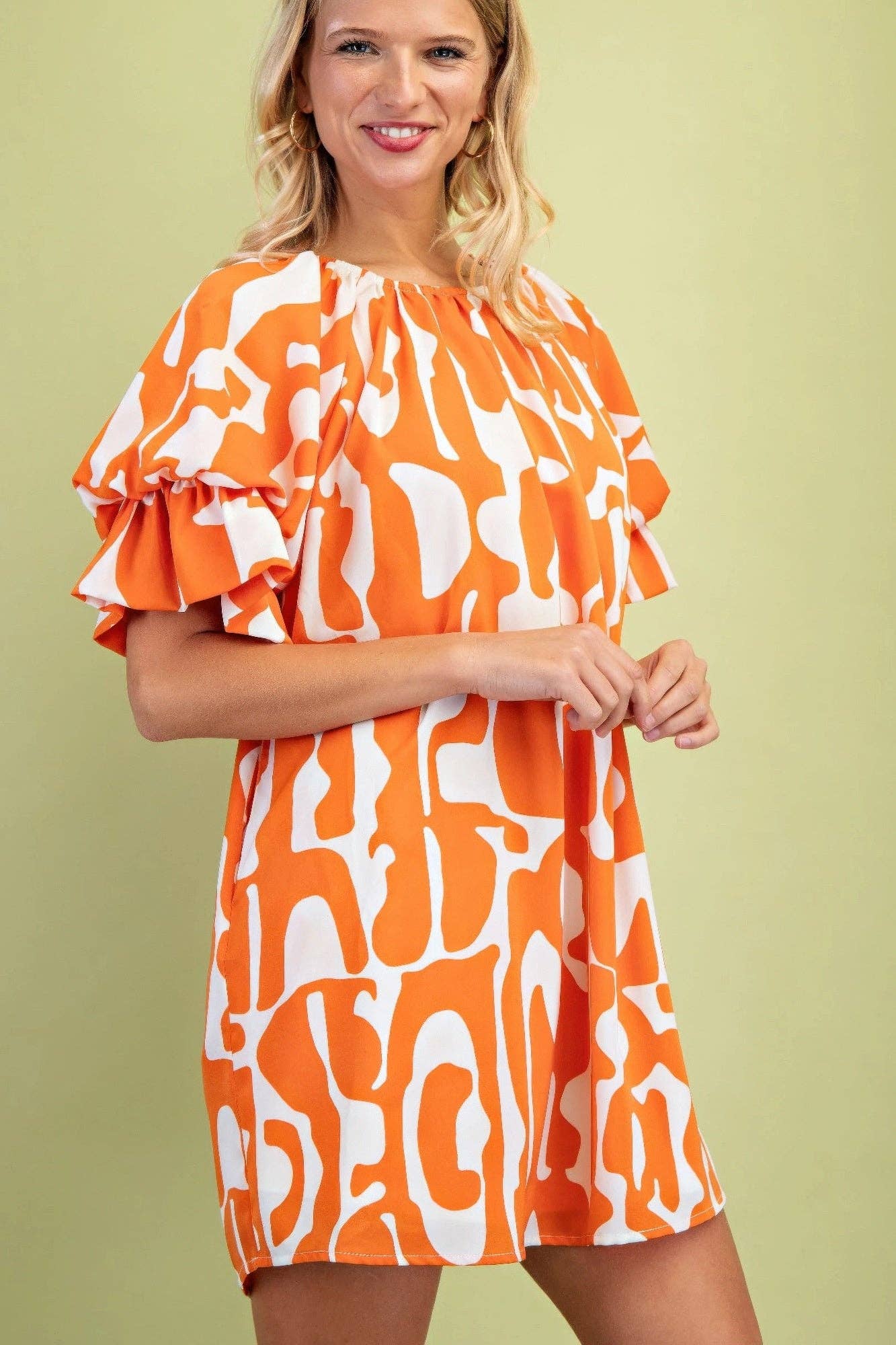 Loose Fit Mini Dress With Gathered Balloon Sleeves
