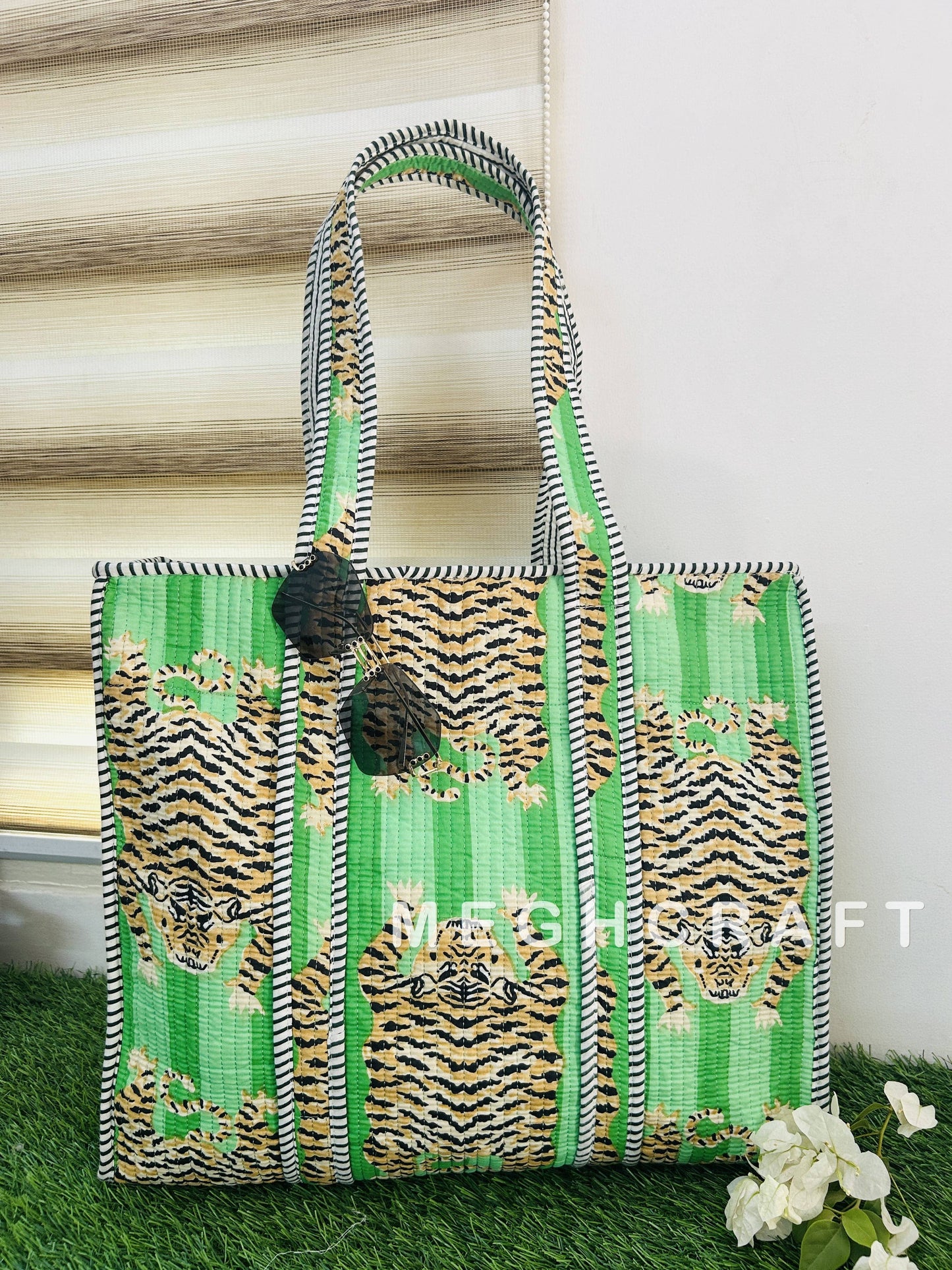 TIGER PRINT Cotton Quilted Tote Shopping Bag