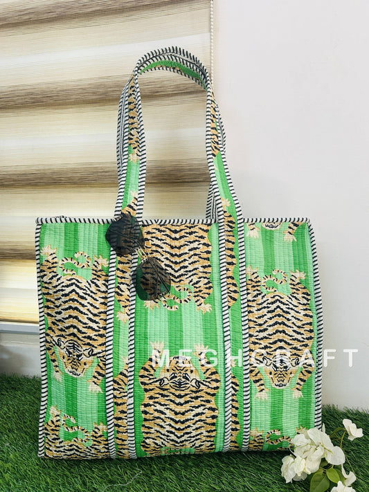 TIGER PRINT Cotton Quilted Tote Shopping Bag
