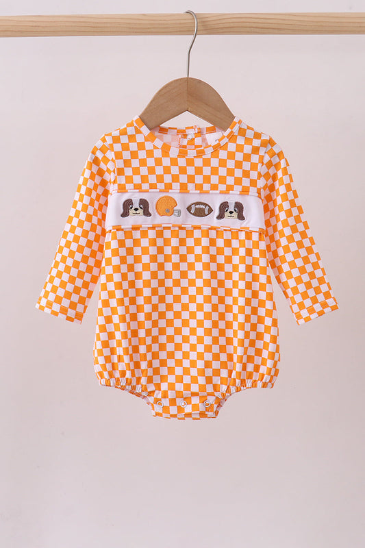 Orange Tennessee puppy bow embroidery checkered bubble