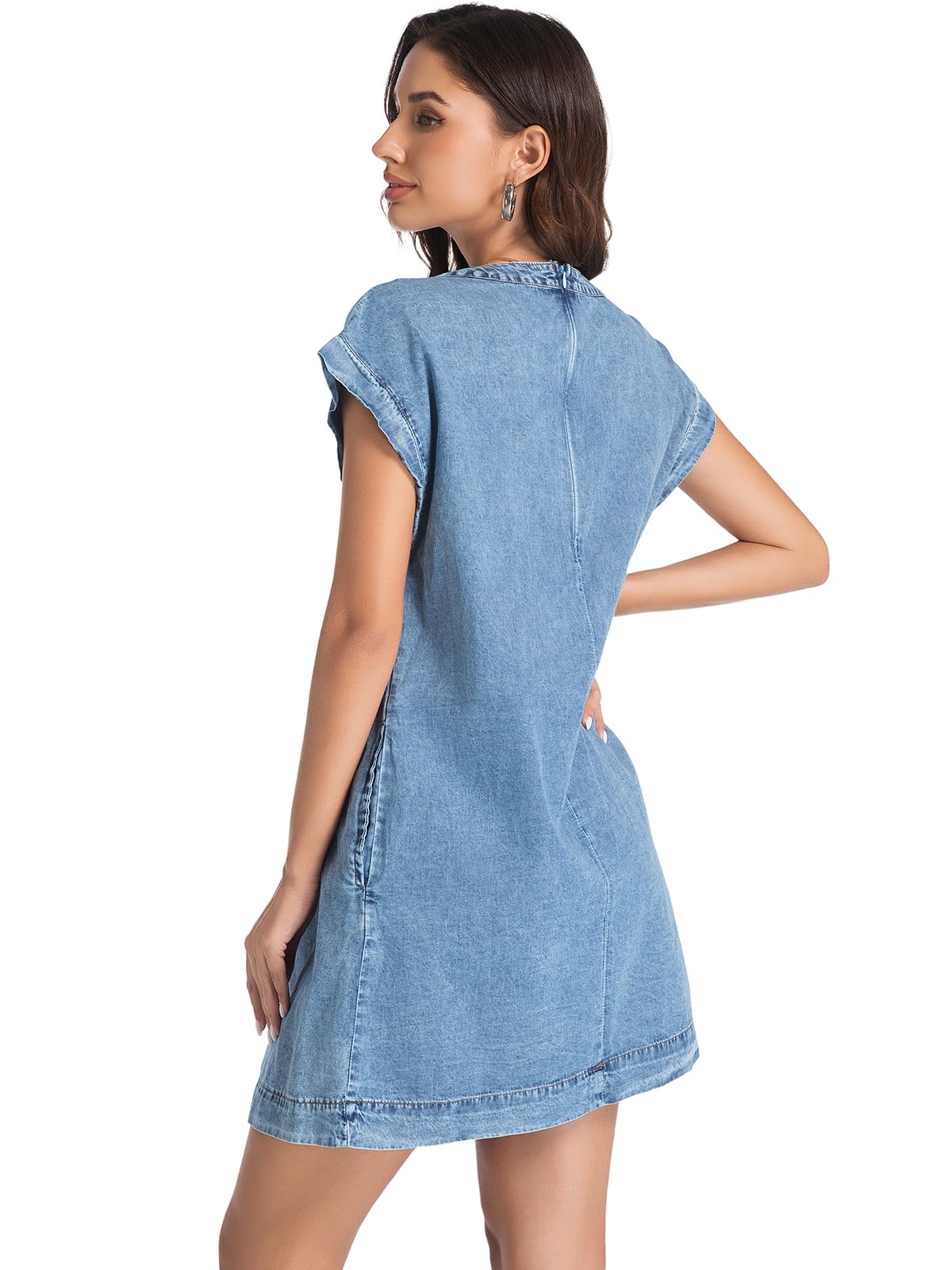 LIUSHIQI Womens Denim Romper V Neck Tie Front Pockets Blue Size S