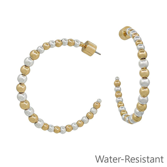Gold and Silver Graduated Beaded 1.5" Hoop Earring