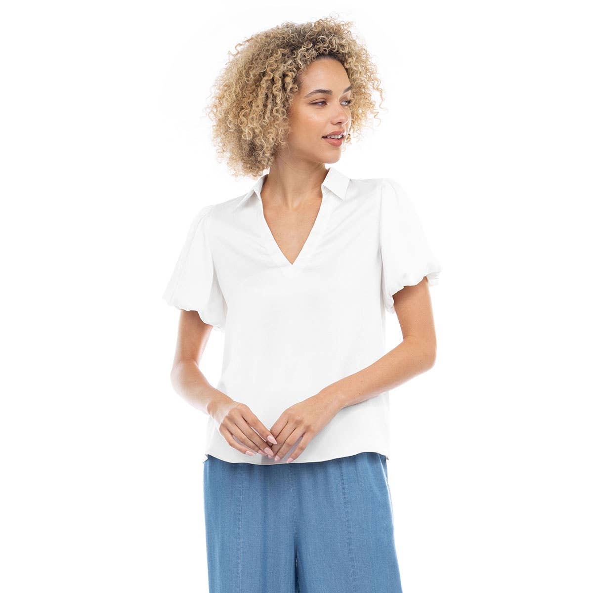 Pullover Blouse With Puff Sleeves