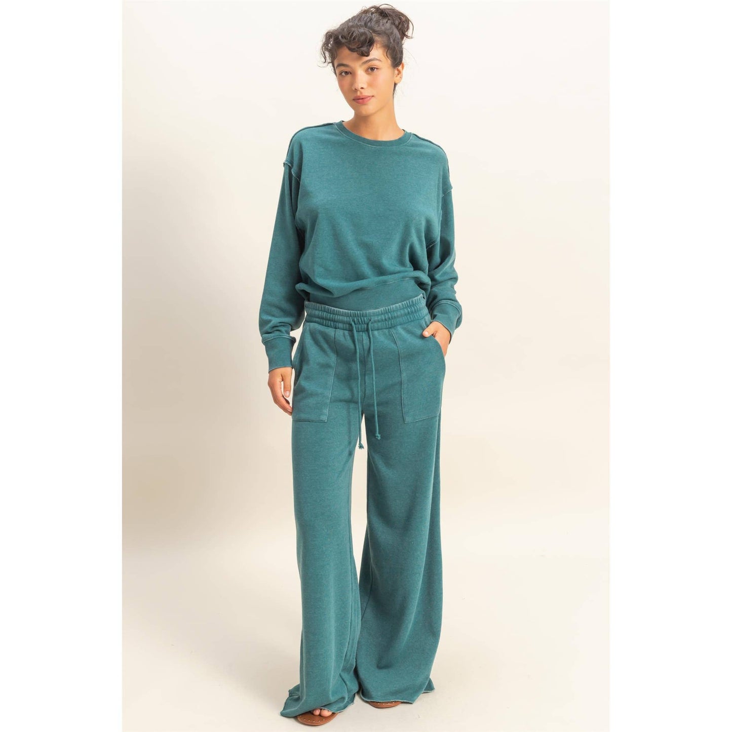 Burnout French Terry Wide-Leg Pants