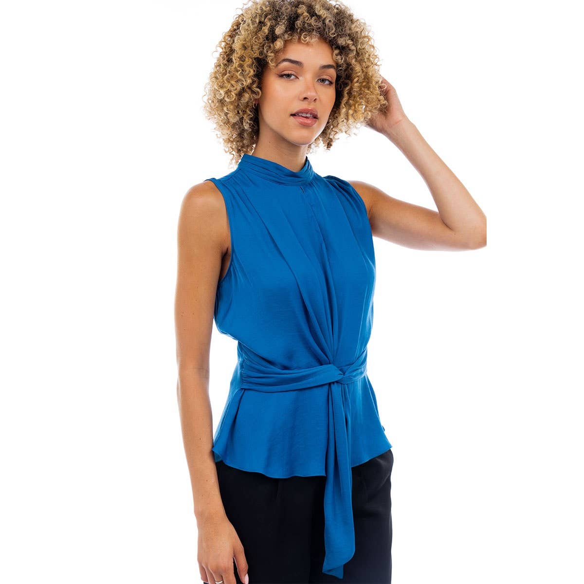 Mock Neck Top With Front Drape Detail