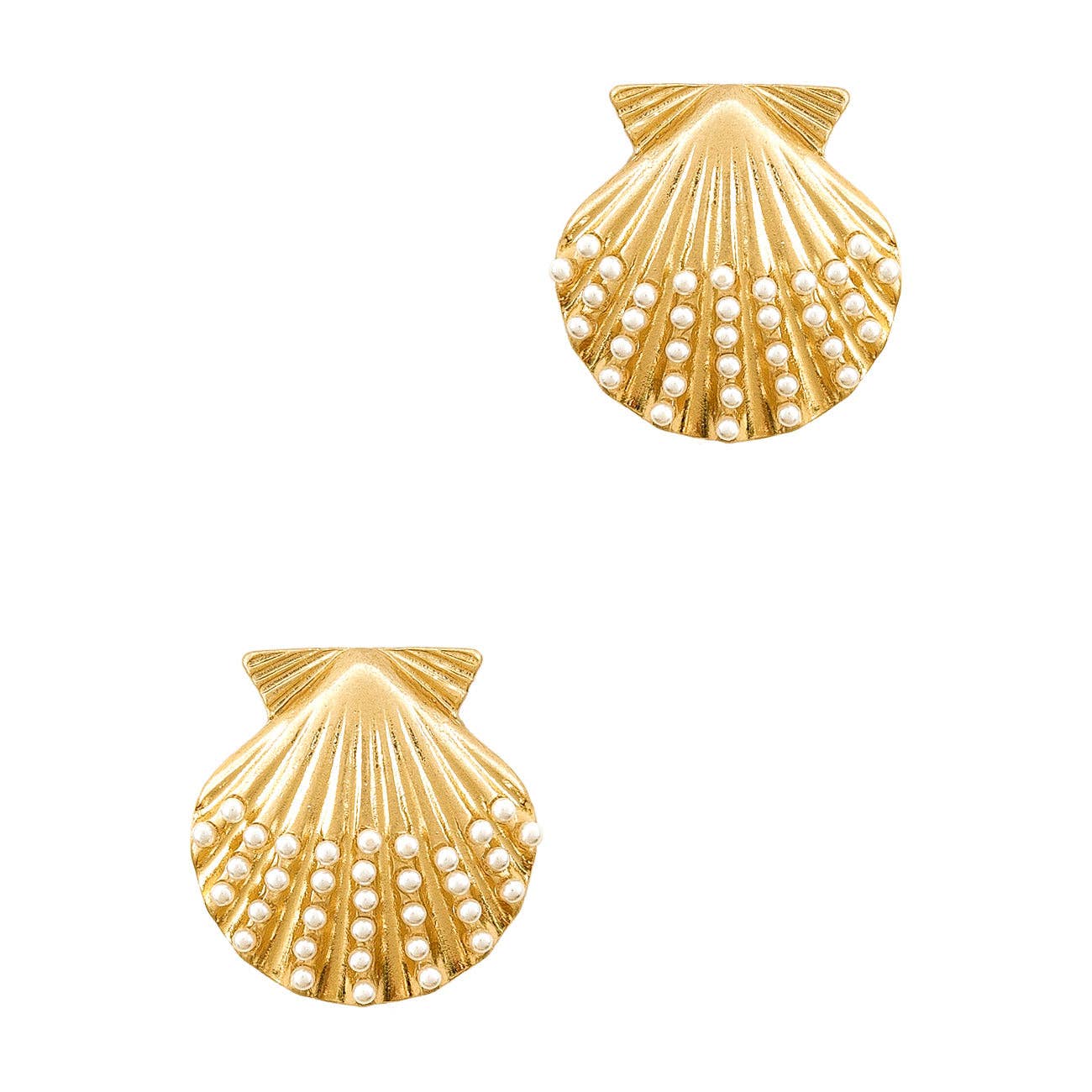 Sealife Rhinestone and Gold Shell Stud .5" Earring